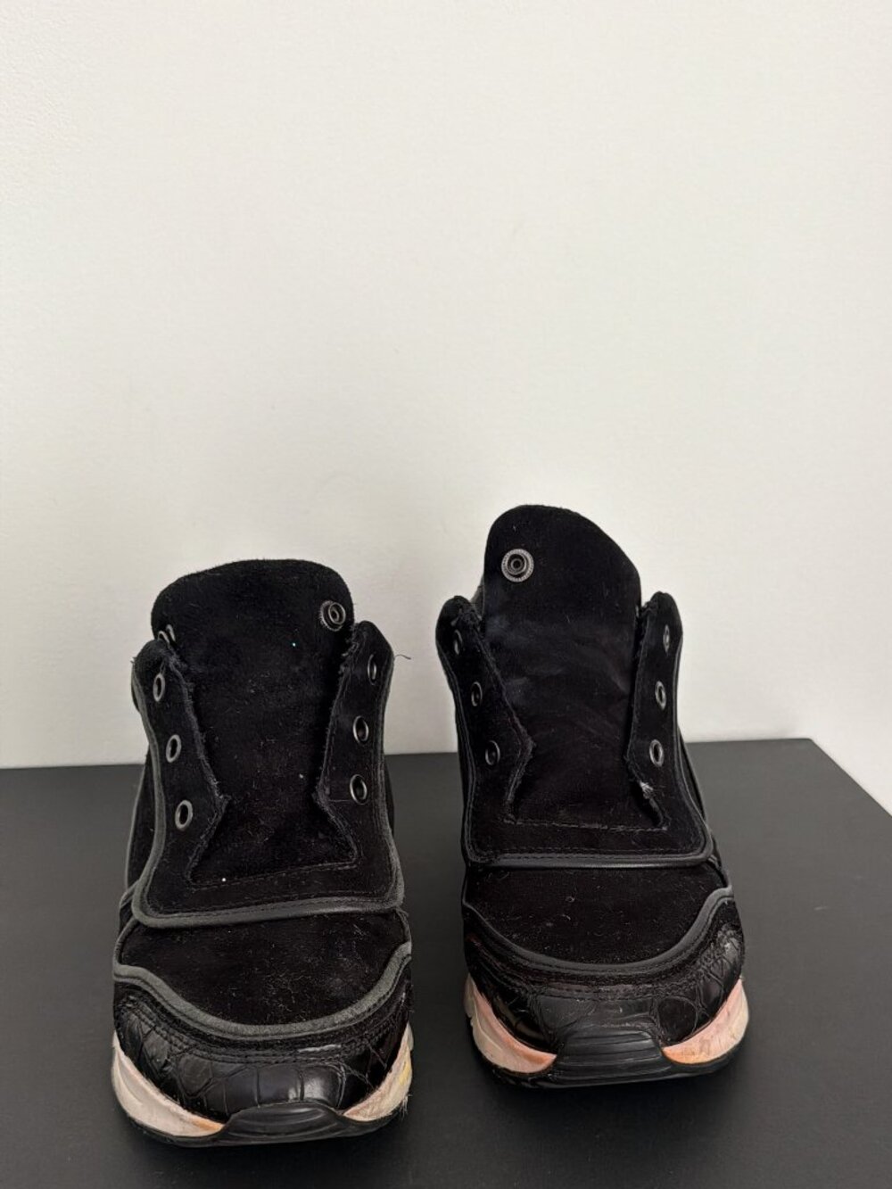 ASH Black Suede & Faux Fur Wedge Sneakers